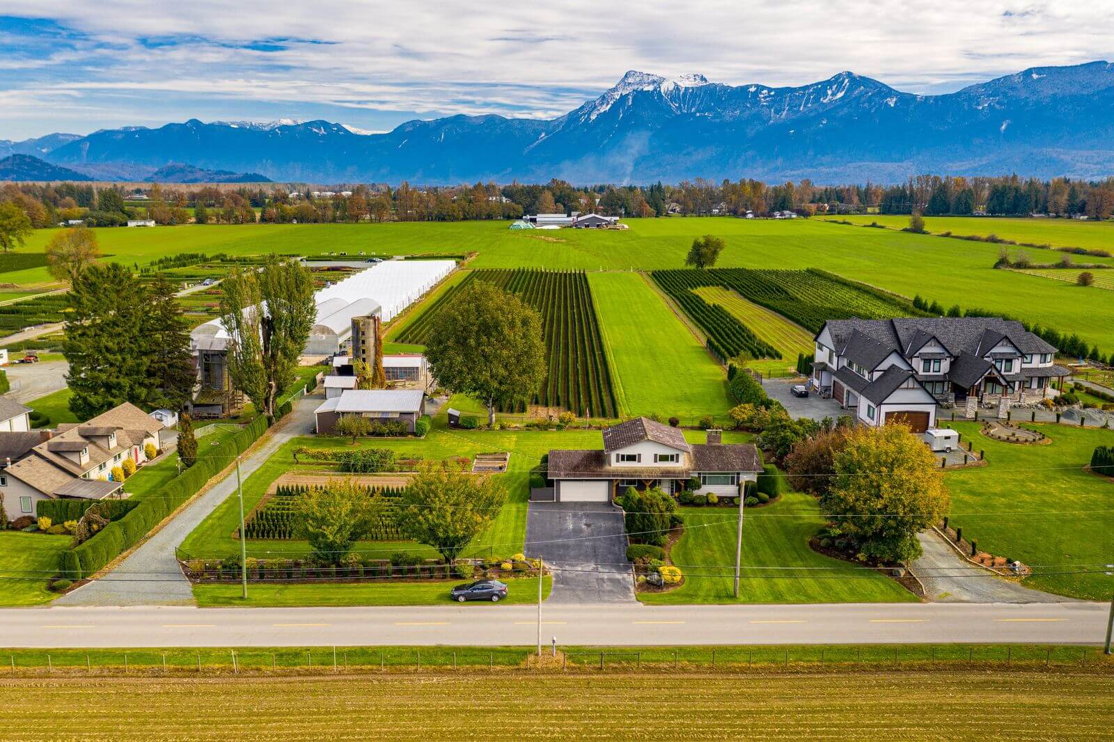 Aerial drone photo of a large property in Chilliwack, BC.