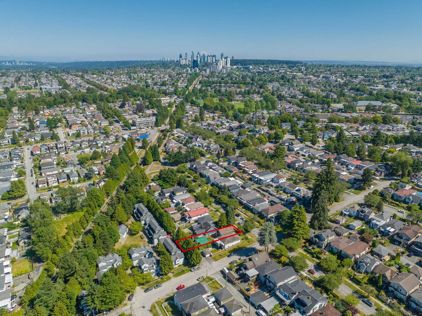 Aerial drone photo of a urban property in British Columbia.