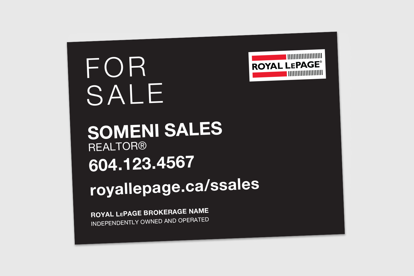 Royal LePage Sign: Horizontal For Sale Black