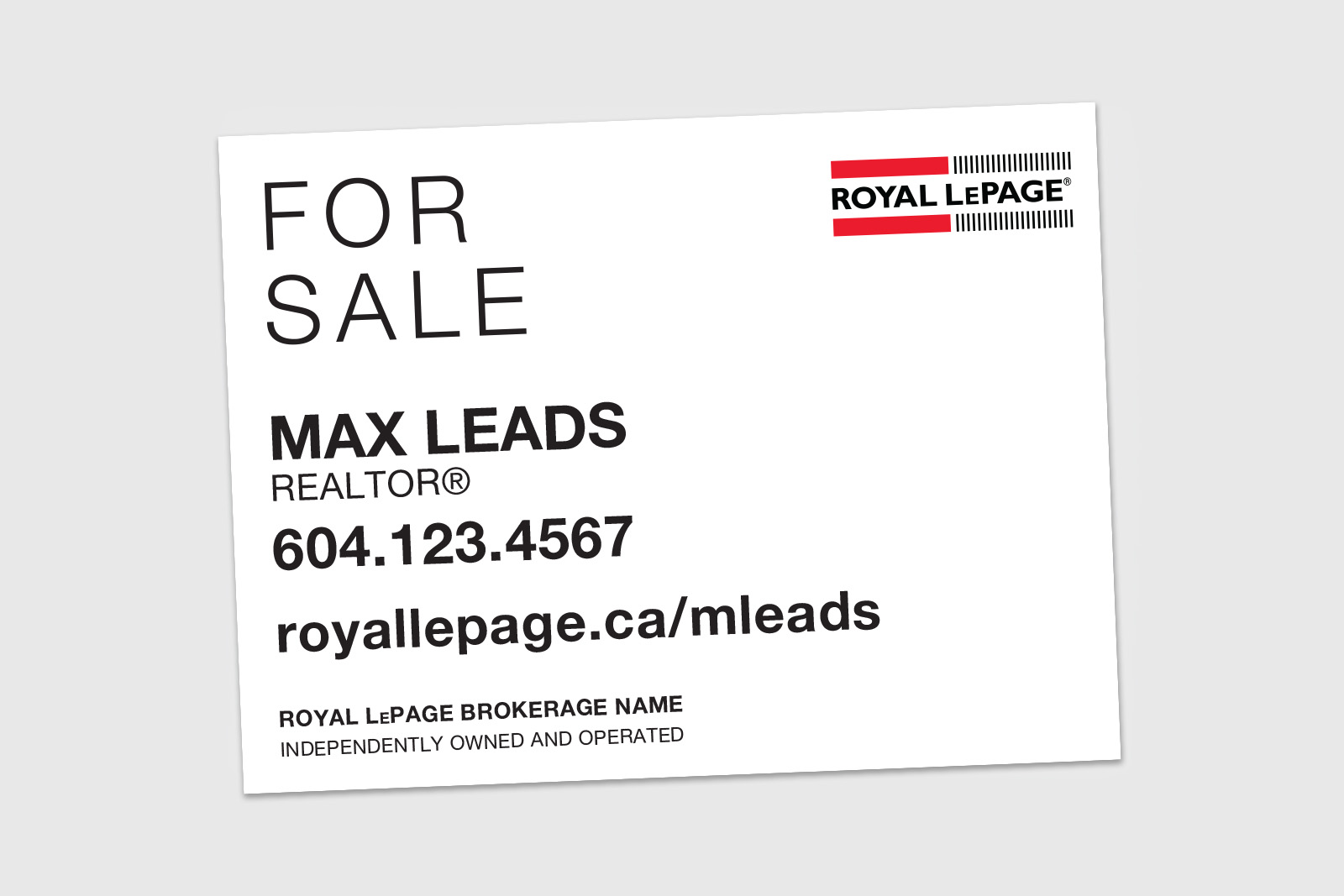 Royal LePage Sign: Horizontal For Sale White