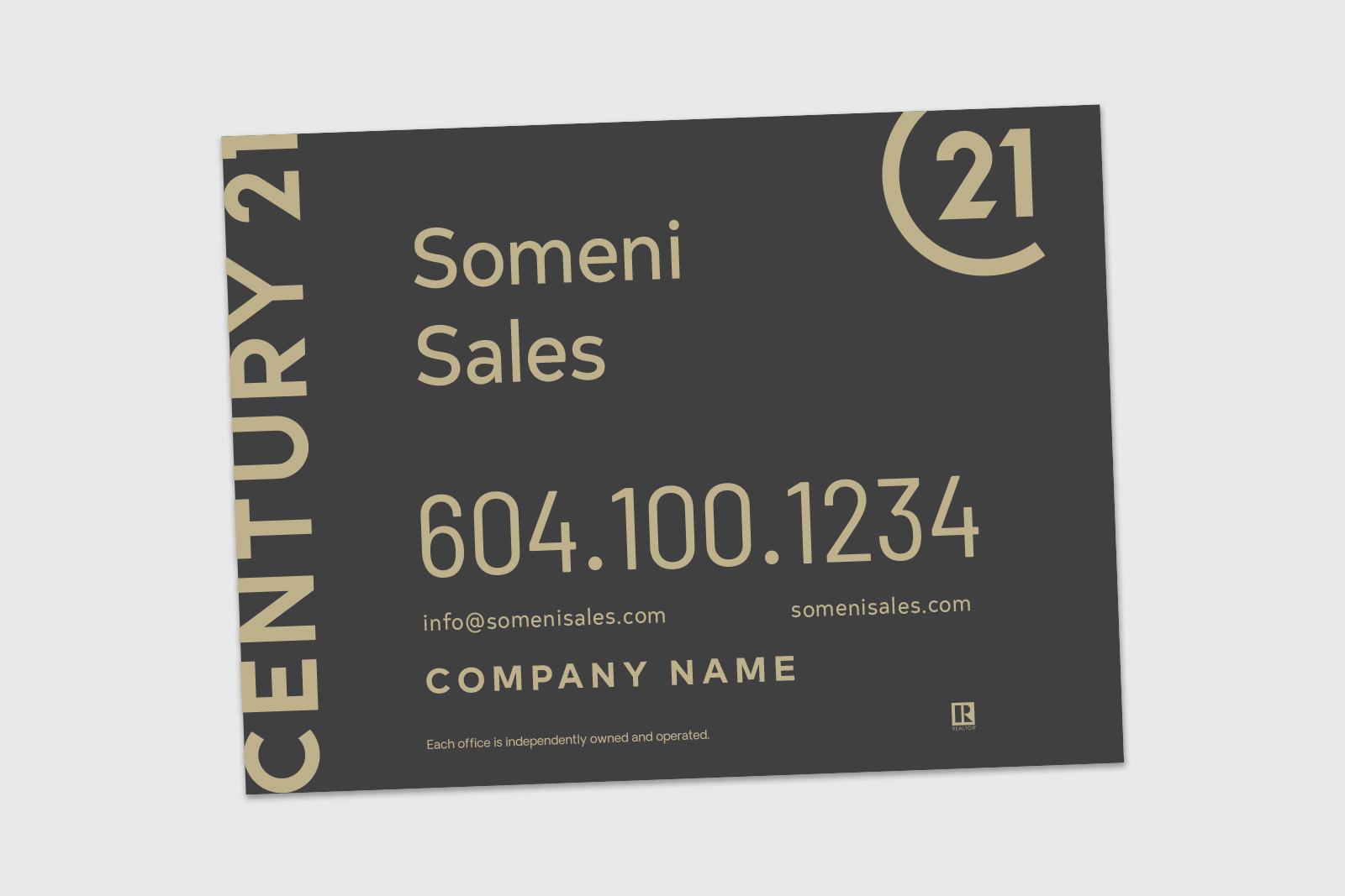 Century 21 Sign: Horizontal For Sale Dark Grey