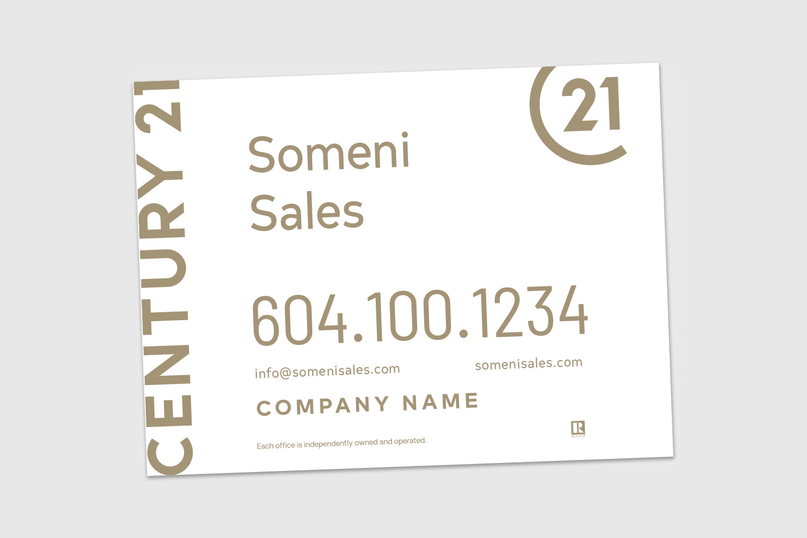 Century 21 Sign: Horizontal For Sale White