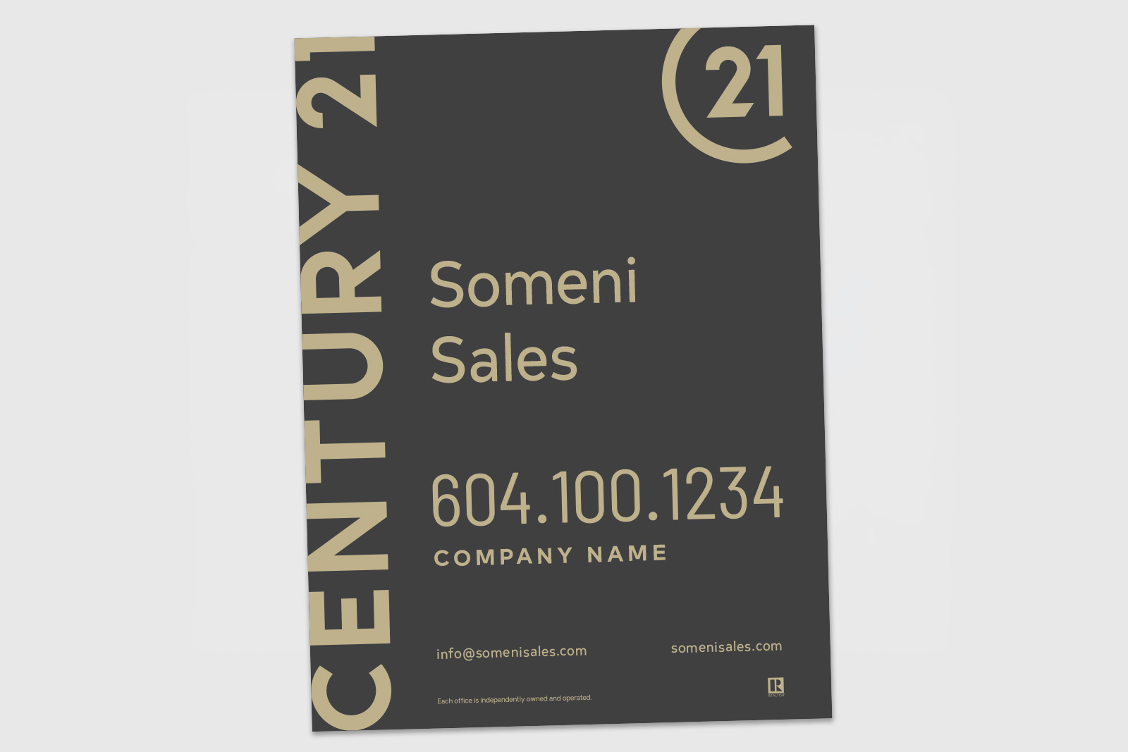 Century 21 Sign: Vertical For Sale Dark Grey