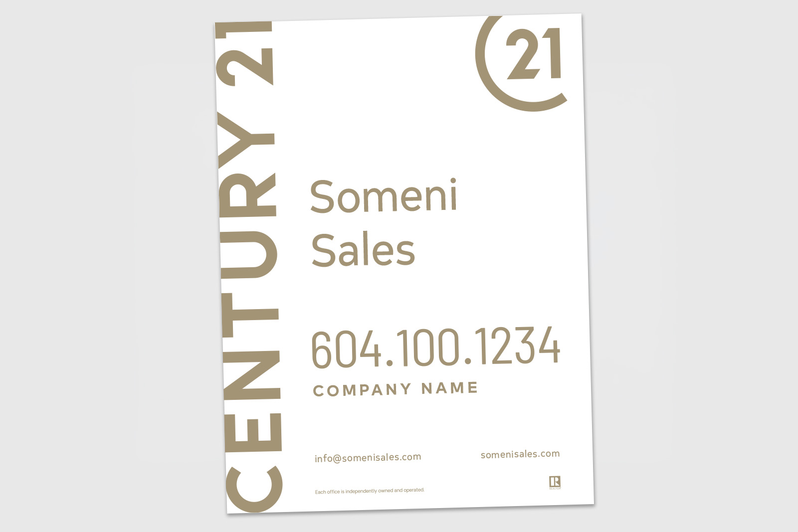 Century 21 Sign: Vertical For Sale White