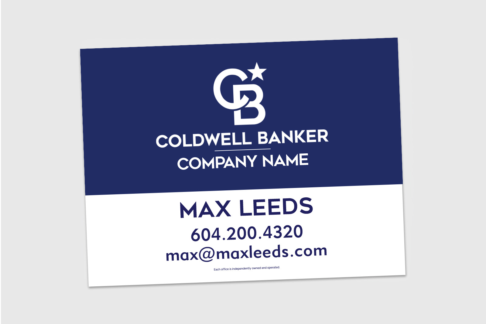 Coldwell Banker Sign: Horizontal For Sale Blue and White