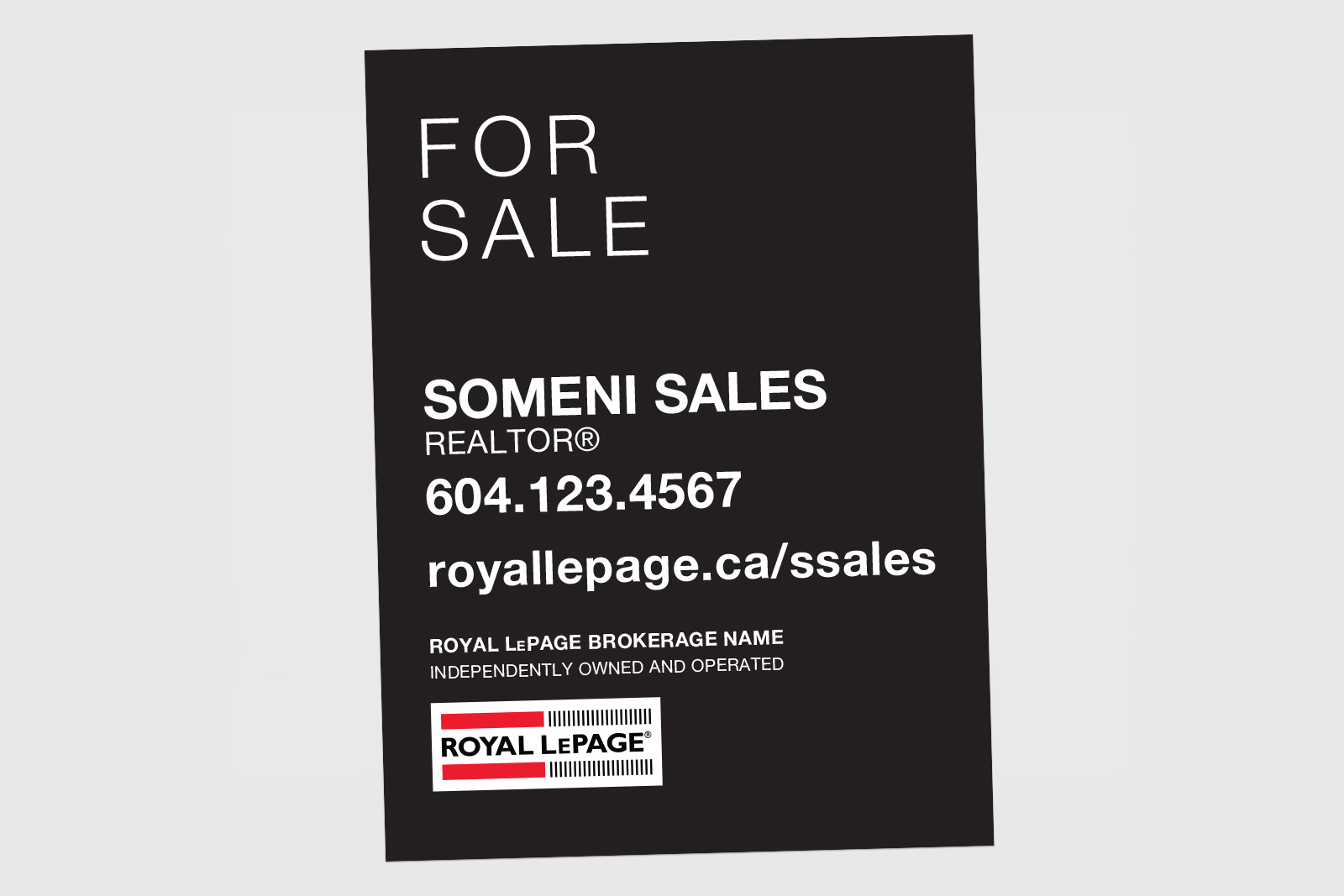 Royal LePage Sign: Vertical For Sale Black