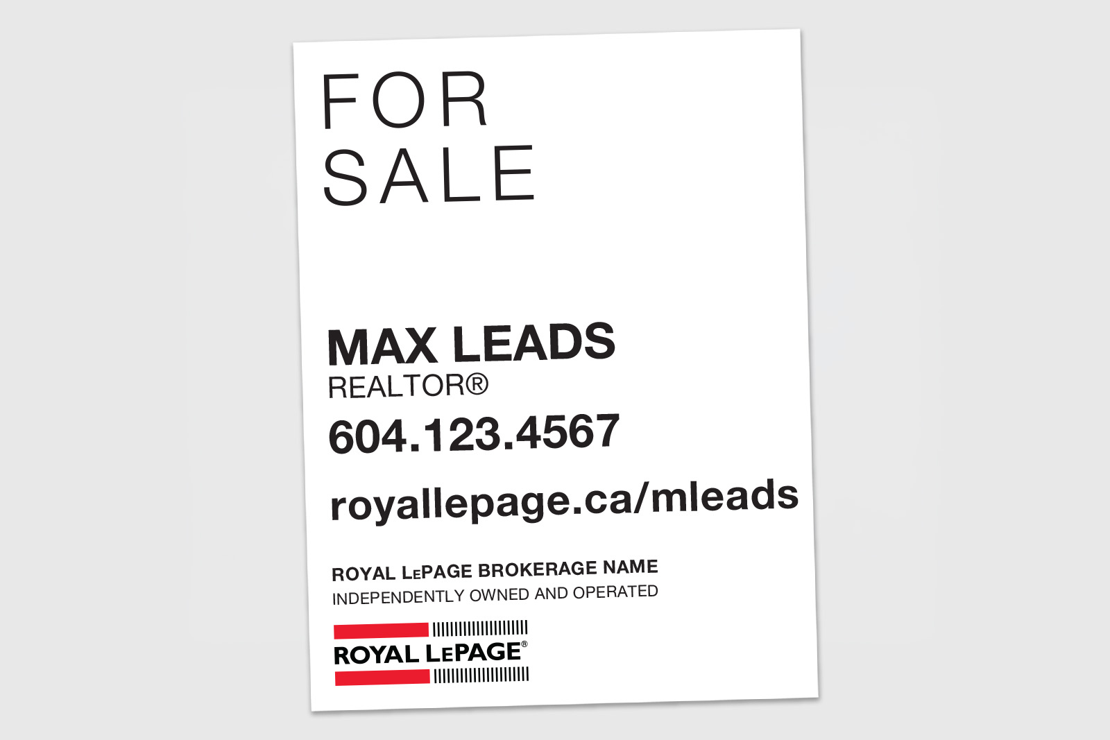Royal LePage Sign: Vertical For Sale White